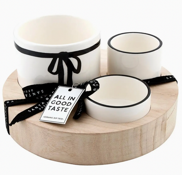 Ceramic Trio Bowls w/ Wood Base