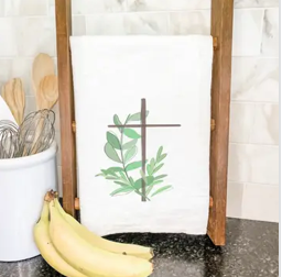 Cross with Leaves Tea Towel