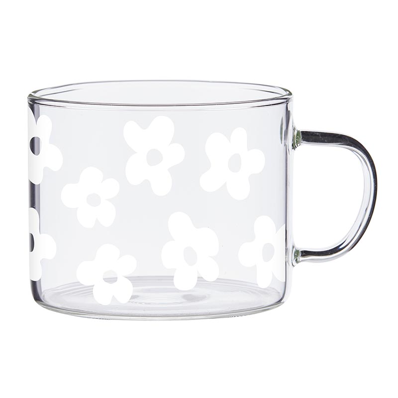 Large Glass Mug White Floral